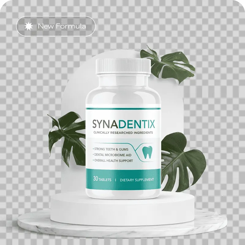 Synadentix chewable dental supplement bottle — 30 tablets, new formula